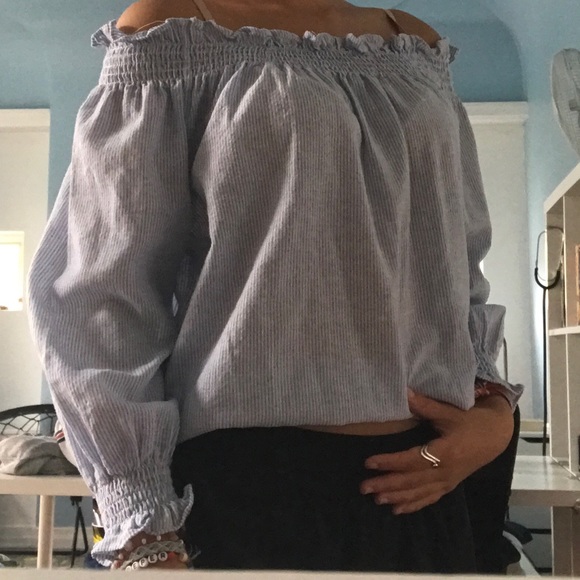 Blue off the shoulder top - Picture 2 of 4
